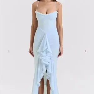 house of cb blue strapless dress House Of CB House Of CB Marcella Pleated Maxi Dress